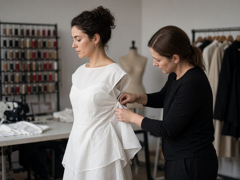 Toile fitting at Outfield Garrison Studio